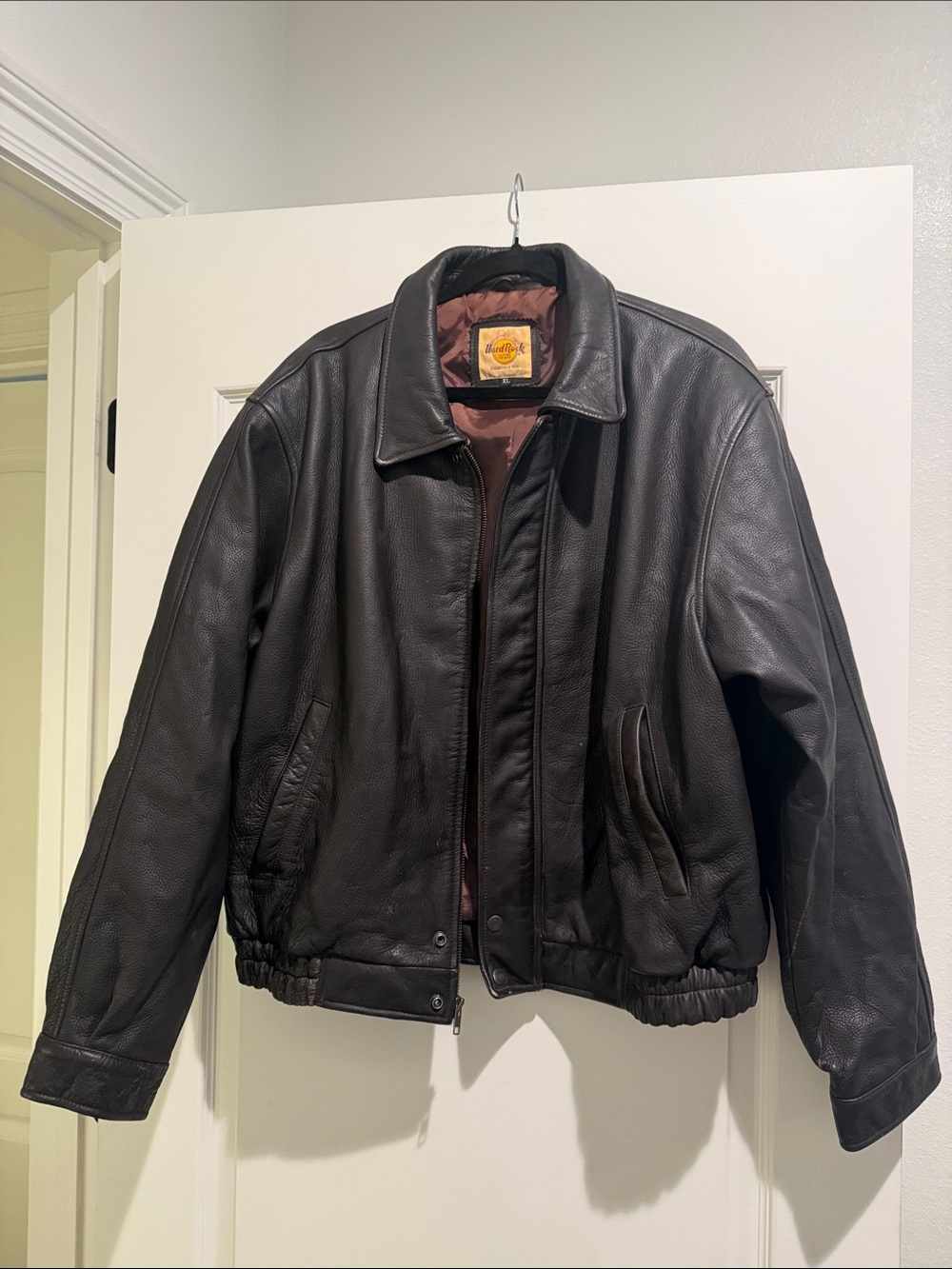 Vintage Dark brown leather Hard Rock Cafe London XL zip up leather jacket